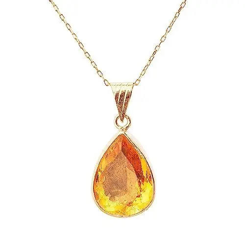 Produktbild: Gelbtopas-Halskette, Gelbtopas-Frauen-Anhänger. Birne Gelber Topas Halskette. Vergoldetes Silber Gelber Topas Anhänger. 925 Sterling Silber Gelber Topas Halskette.
