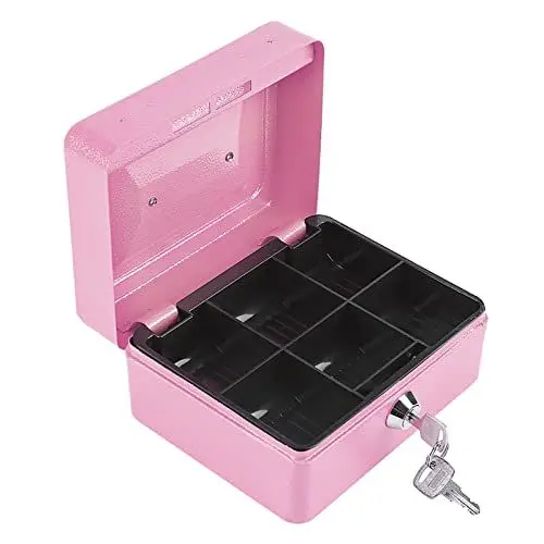 Produktbild: Geldkassette mit Schlüsselschloss, Haushalts-Metall-Aufbewahrungsbox, Tragbarer Mini-Safe für Dokumente, Schmuck (PINK)