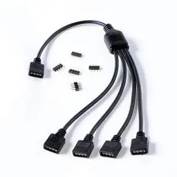 Produktbild: Gelid Solutions RGB 1-to-4 Splitter - ARGB-kompatibel, Standard 12V 4-Pin RGB und 5V 3-Pin ARGB - Schließen Sie bis zu 4 RGB-Geräte an.