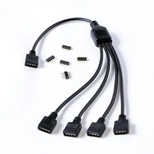 Produktbild: Gelid Solutions RGB 1-to-4 Splitter - ARGB-kompatibel, Standard 12V 4-Pin RGB und 5V 3-Pin ARGB - Schließen Sie bis zu 4 RGB-Geräte an.