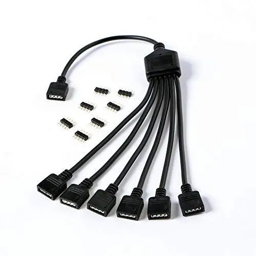 Produktbild: Gelid Solutions RGB 1-to-6 Splitter - ARGB-kompatibel, Standard 12V RGB und 5V ARGB - Schließen Sie bis zu 6 RGB-Geräte an.