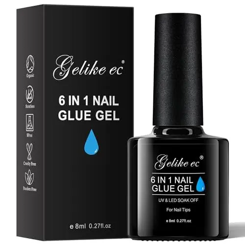 Produktbild: Gelike ec Nagelkleber Für Kunstnägel 6 in 1Clear Extra Stark Nail Glue Für Press On Nail Glue Gel For Nail Tips Nagelkleber Gel Für Fake Nails-Brauchen Ausharten Unter UV Nagellampe 8ML