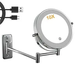 Produktbild: GelldG Kosmetikspiegel LED Beleuchtet mit 1X / 10X Vergrößerung, Wandmontage Schminkspiegel mit Touchschalter USB Aufladen, Rasierspiegel 360° Schwenkbar für Badezimmer, Hotel und Spa