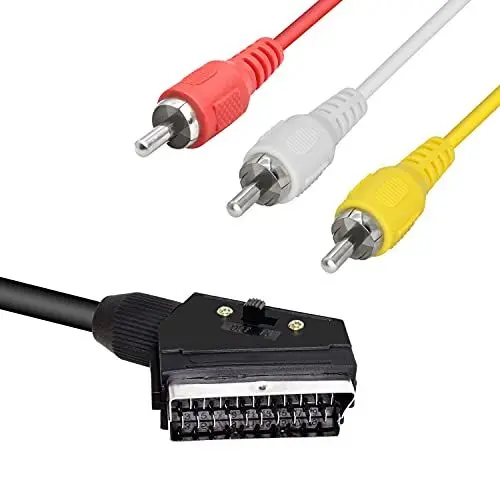 Produktbild: GELRHONR Scart auf 3 Cinch-Kabel, Scart 20 Pin auf AV Composite Audio/Video mit In/Out-Schalter-Schwarz