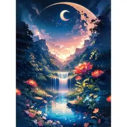 Produktbild: Gemartmall Mond Malen Nach Zahlen Erwachsene-Strom Malen Nach Zahlen für Erwachsene,Landschaft Acrylfarbe Malen Nach Zahlen Erwachsene Set zur Geschenk und Heimdekoration (30x40cm)