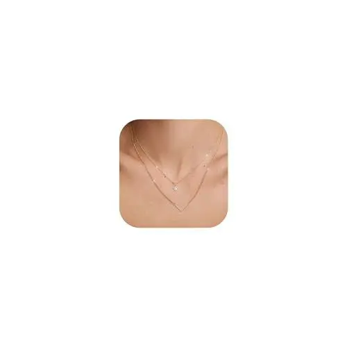 Produktbild: GEMAURA Layering Halskette Damen 14K Vergoldet Goldkette Damen Hypoallergene Doppel Silberkette Damen Halskette Damen Silber 925 mit Anhänger Schmuck für Frauen