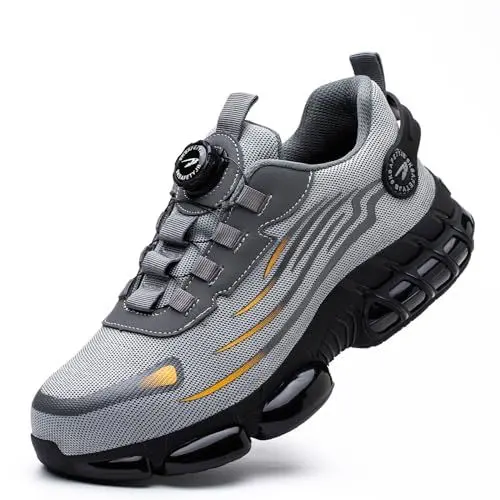 Produktbild: GemChve Arbeitsschuhe Sicherheitsschuhe Herren Damen Stahlkappen Anti-Smashing Leicht Sportlich Atmungsaktiv Selbsthemmend Schnellverschluss Mode Schutzschuhe Grey 41 EU