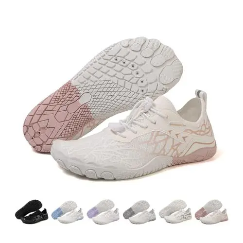 Produktbild: GemChve Barfußschuhe Damen Wasserschuhe Damen Fünf-Zehen-Antirutschsohle Schnelltrocknendes Drainagesystem Leichte Barefoot Shoes für Mehrzweck-Aktivitäten WhitePink 42 EU