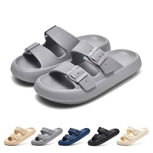 Produktbild: GemChve Hausschuhe Damen Herren Badelatschen Weich Sandalen Rutschfest Sommer Unisex Pantoletten Wolkenschuhe GRAY 40/41 EU