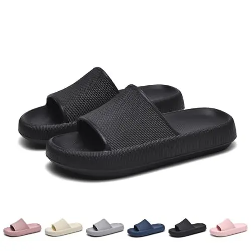 Produktbild: GemChve Hausschuhe Herren Badelatschen Herren Sandalen Damen Super Weich Rutschfest Sandalen Damen Sommer Pantoletten Geeignet Familie Garten Schwimmbad Strand Black37/38EU