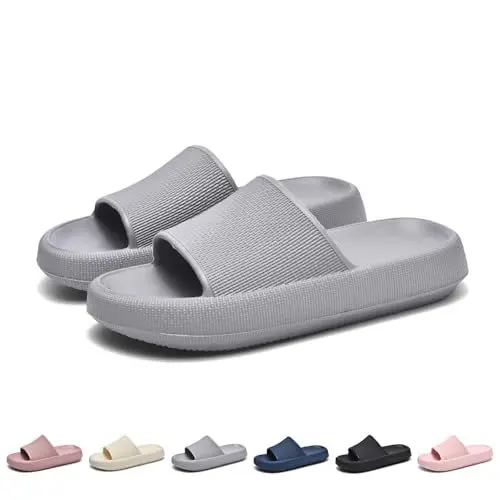 Produktbild: GemChve Hausschuhe Herren Badelatschen Herren Sandalen Damen Super Weich Rutschfest Sandalen Damen Sommer Pantoletten Geeignet Familie Garten Schwimmbad Strand DarkGray39/40EU