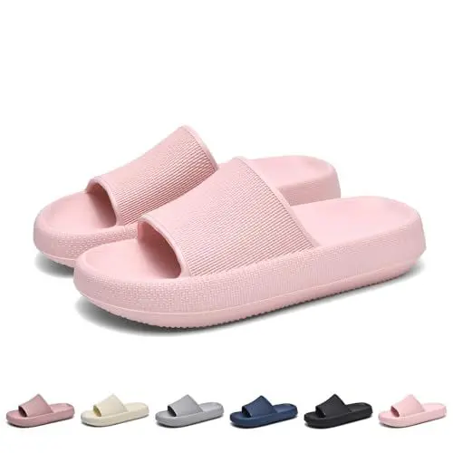 Produktbild: GemChve Hausschuhe Herren Badelatschen Herren Sandalen Damen Super Weich Rutschfest Sandalen Damen Sommer Pantoletten Geeignet Familie Garten Schwimmbad Strand Pink39/40EU