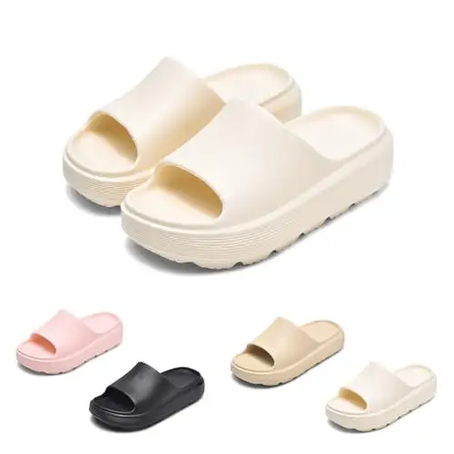 Produktbild: GemChve Hausschuhe Herren Damen Rutschfeste Weich Badeschuhe Cozy Slides Sandalen Sommer Beach Pantoletten Beige 37/38EU