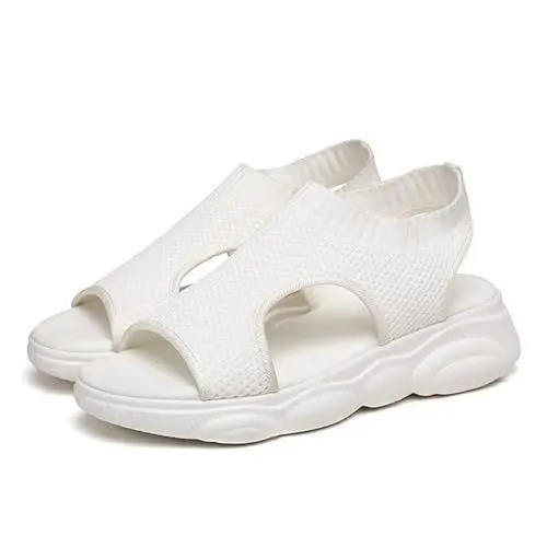 Produktbild: GemChve Sandalen Damen Bequem Sommer Orthopädische Waschbare Slingback Atmungsaktive Casual Strick Sandalen Plateau Sandalen White 36 EU
