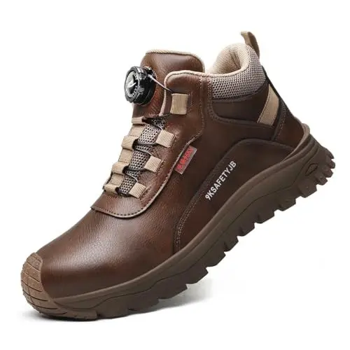 Produktbild: GemChve Sicherheitsschuhe Herren S3,Arbeitsschuhe Herren Wasserdicht und Staubdicht Leder Schuhe Damen mit Drehverschluss Drehknopf Anti-Smash und Anti-Punktur Braun43 EU