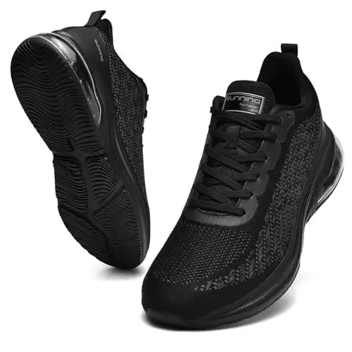 Produktbild: GemChve Sportschuhe Herren Laufschuhe Damen Leichtgewicht Luftpolster Turnschuhe Straßenlaufschuhe Sneaker Joggingschuhe Atmungsaktiv Gym Fitness Outdoor Schuhe Black 46