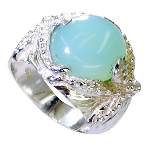 Produktbild: Gemsonclick Echte Blaue Chalzedon Amezing Ring für Geschenk Silber ovale Form Lünette Stil handgemachte Größe P