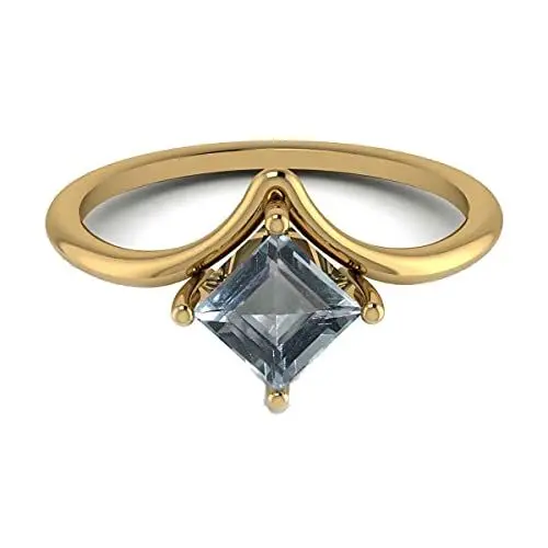 Produktbild: Gemsonclick Natur-Aquamarin Gelbgold Plattierter Ring Quadratischer Princess Schliff Einzigartiges Design Verlobungsantrag Schmuck Pro 54