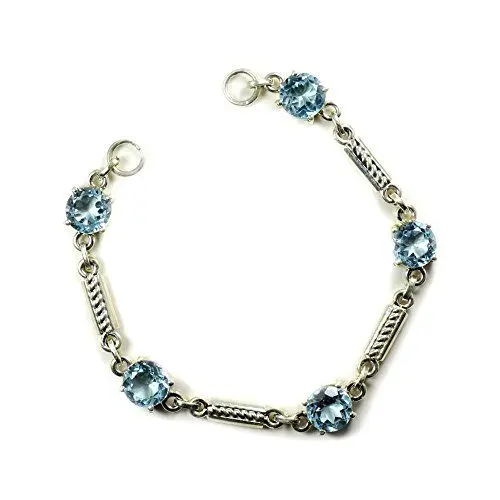 Produktbild: Gemsonclick - Natürlich blaues Topas-Armband mit runden Steinen aus 925er Sterlingsilber - für Damen