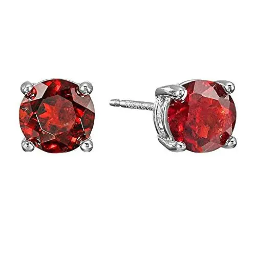 Produktbild: Gemsonclick natürlicher Granat 925 Sterlingsilber-runde Form-Bolzen-Solitaire Ohrring für Mädchen Mode Geburtsstein Schmuck für Frauen Männer mit Schmetterlings-Träger Chakra Healing-Bolzen-Ohrringe