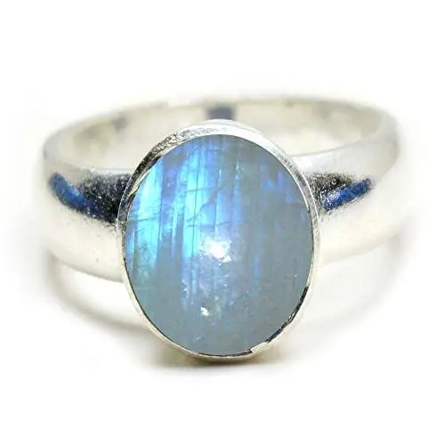 Produktbild: Gemsyogi Herren Damen Unisex - Sterling-Silber 925 Oval Mehrfarbig Regenbogenfarbener Mondstein - natürlich