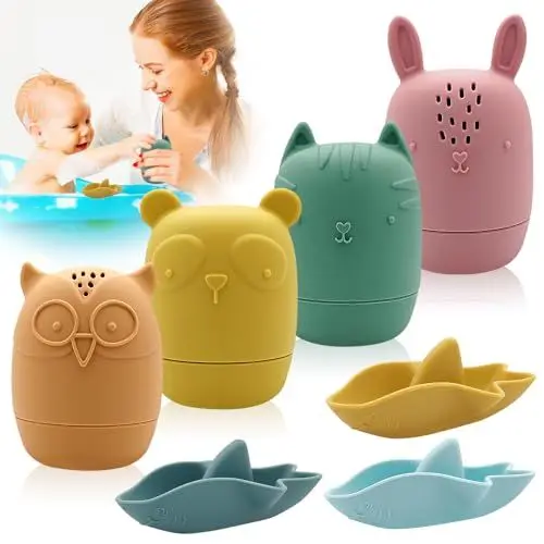 Produktbild: Gemtte 7er Set Badewannenspielzeug, Badespielzeug Baby Silikon Badetiere Badewanne Badewal Wasserspielzeug Spritztiere Geschenke für Babys Kleinkinder