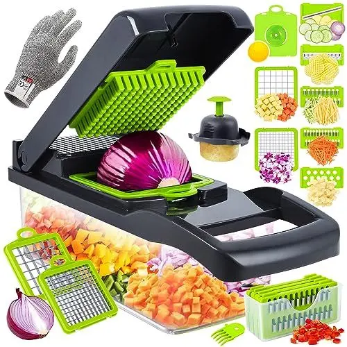 Produktbild: Lutranstra Gemüseschneider, 16 in 1 Gemüse Schneider, Vegetable Chopper mit 8 Auswechselbaren Klingen, Gemüseschneider Manuell, Würfelschneider (Grün)
