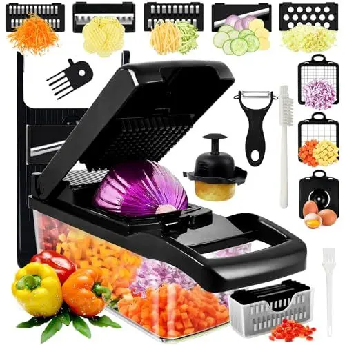 Produktbild: Gemüseschneider, 17 In 1 Gemüse Schneider, Mandoline Gemüsehobel, Vegetable Chopper, Würfelschneider mit 7 Austauschbare Klingen, Gemüsehobel Dicer für Hobeln Von Obst Gemüse, Kartoffel-Schwarz