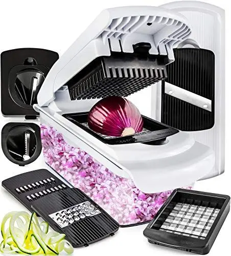 Produktbild: Gemüseschneider Mandoline Gemüsehobel - Gemüse Schneider Gurkenhobel Zwiebelschneider Kartoffelschneider Obstschneider - Reibe für Gemüse und Käse - Julienneschneider (7-in-1 Standard Weiß)