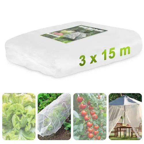Produktbild: Gemüseschutznetz, RIFNY Insektenschutznetz Gemüse Feinmaschig für Garten Hochbeet Tunnel, Gewächshaus Pflanzen Vogelnetz Fliegengitter Schützen Obstbäume Gemüse vor Insekten (3x15m)