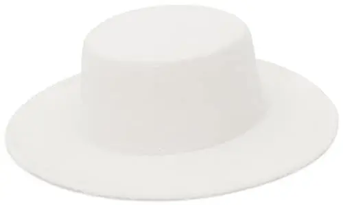 Produktbild: GEMVIE Fedora Hut mit Breite Krempe Damen Herren Wolle Filzhut Flache Kirche Derby Hut M Weiß