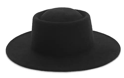 Produktbild: GEMVIE Pork Pie Hut Herren Damen Breite Krempe Filzhut Kirche Hüte Fedora Hut für Hochzeit Party M Schwarz