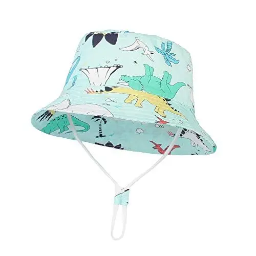 Produktbild: GEMVIE Sonnenhut Baby Mädchen Fischerhut Kinder Baumwolle Mütze Jungen Sommer Sonnenschutz Hat mit Dinosauriermuster (Blau, 2-3 Jahre)