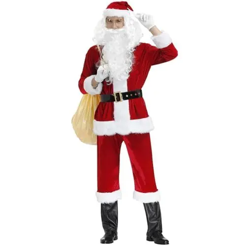 Produktbild: GEMVIE Weihnachtsmann Kostüm Nikolaus Santa Claus Weihnachten Verkleidung Nikolauskostüm für Erwachsene 10-teilig (L)