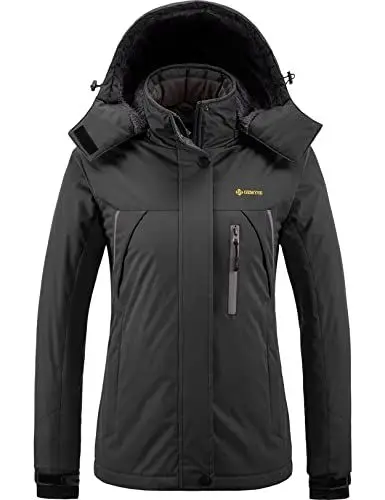 Produktbild: GEMYSE Damen Wasserdichte Berg-Skijacke Winddichte Fleece Outdoor-Winterjacke mit Kapuze (Eisen Grau,M)
