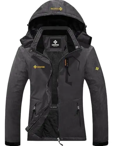 Produktbild: GEMYSE Damen Wasserdichte Berg-Skijacke Winddichte Fleece Outdoor-Winterjacke mit Kapuze (Graphitgrau,M)