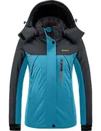 Produktbild: GEMYSE Damen Wasserdichte Berg-Skijacke Winddichte Fleece Outdoor-Winterjacke mit Kapuze (Hellblau Grau,XL)