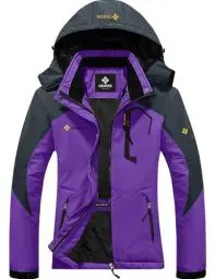 Produktbild: GEMYSE Damen Wasserdichte Berg-Skijacke Winddichte Fleece Outdoor-Winterjacke mit Kapuze (Lila Grau,L)