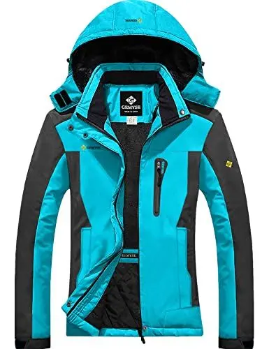 Produktbild: GEMYSE Damen Wasserdichte Berg-Skijacke Winddichte Fleece Winterjacke mit Kapuze (Hellblau Grau,M)