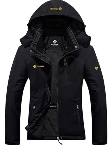 Produktbild: GEMYSE Damen Wasserdichte Berg-Skijacke Winddichte Fleece Outdoor-Winterjacke mit Kapuze (Schwarz,M)