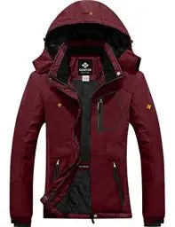 Produktbild: GEMYSE Damen Wasserdichte Winddichte Skijacke Winterjacke Wanderjacke Hardshelljacke Regenjacke mit Kapuze (Weinrot,M)