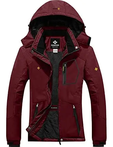 Produktbild: GEMYSE Damen Wasserdichte Winddichte Skijacke Winterjacke Wanderjacke Hardshelljacke Regenjacke mit Kapuze (Weinrot,2XL)