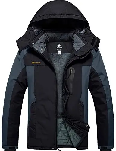 Produktbild: GEMYSE Herren Skijacke Winddichte Winterjacke mit Kapuze Snowboardjacke Wasserdicht Outdoorjacke Gefüttert Funktionsjacke,Schwarzgrau,2XL