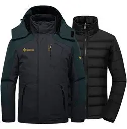 Produktbild: GEMYSE Herren Wasserdicht 3-in-1 Ski Schnee Jacke Puffer Liner Isoliert Wintermantel(Grau Schwarz,M)