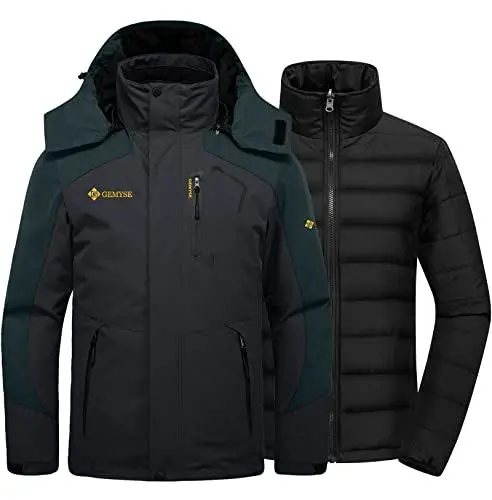 Produktbild: GEMYSE Herren Wasserdicht 3-in-1 Ski Schnee Jacke Puffer Liner Isoliert Wintermantel(Grau Schwarz,L)