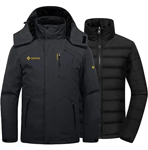 Produktbild: GEMYSE Herren Wasserdicht 3-in-1 Ski Schnee Jacke Puffer Liner Isoliert Wintermantel(Schwarz,2XL)