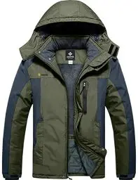 Produktbild: GEMYSE Herren Wasserdichte Berg-Skijacke Winddichte Fleece Outdoor-Winterjacke mit Kapuze (Armeegrün Grau,M)