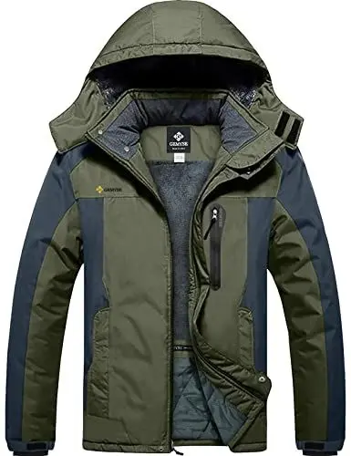Produktbild: GEMYSE Herren Wasserdichte Berg-Skijacke Winddichte Fleece Outdoor-Winterjacke mit Kapuze (Armeegrün Grau,M)