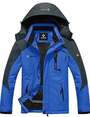 Produktbild: GEMYSE Herren Wasserdichte Berg-Skijacke Winddichte Fleece Outdoor-Winterjacke mit Kapuze (Blaue Grau,L)