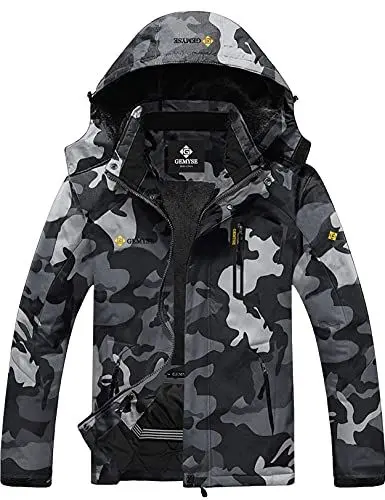 Produktbild: GEMYSE Herren Wasserdichte Berg-Skijacke Winddichte Fleece Outdoor-Winterjacke mit Kapuze (Camouglage 01,L)